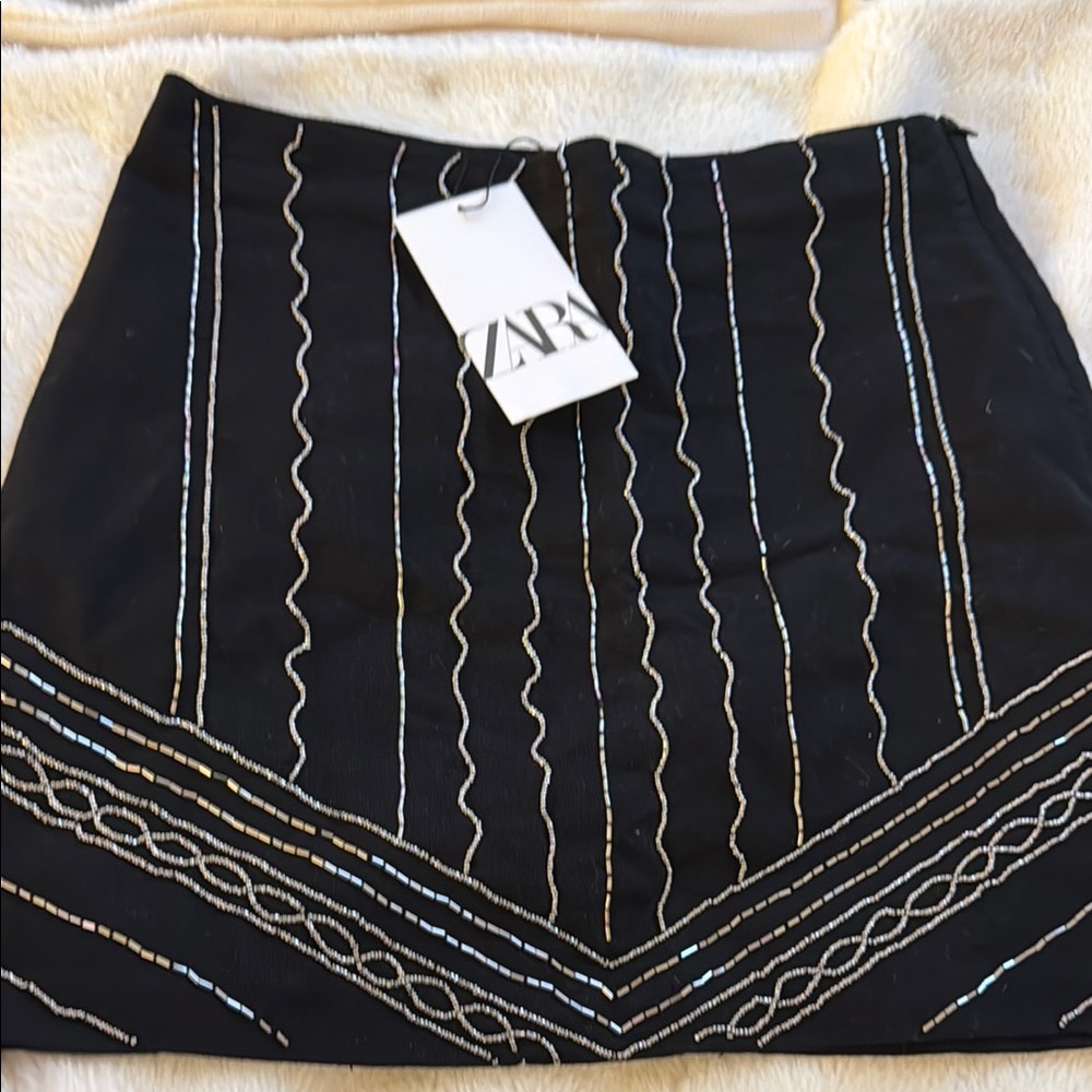 Zara Black Skirt with Silver beaded Accents